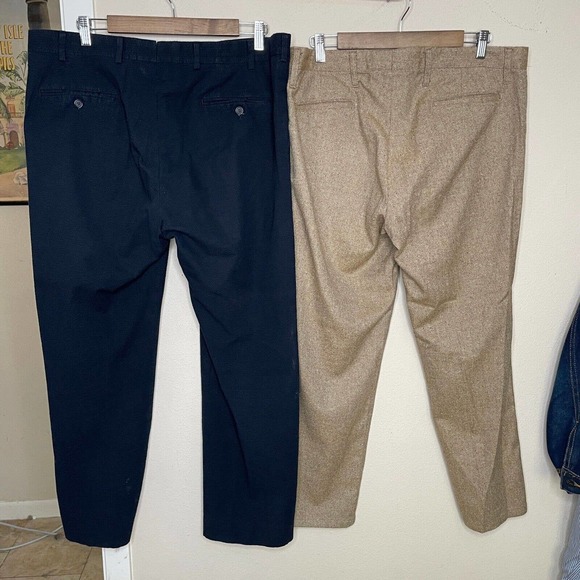 Lot Of 2 Epaulet New York 37 Mens Navy cotton Brown wool Flat Front Chino Pants - Picture 3 of 12